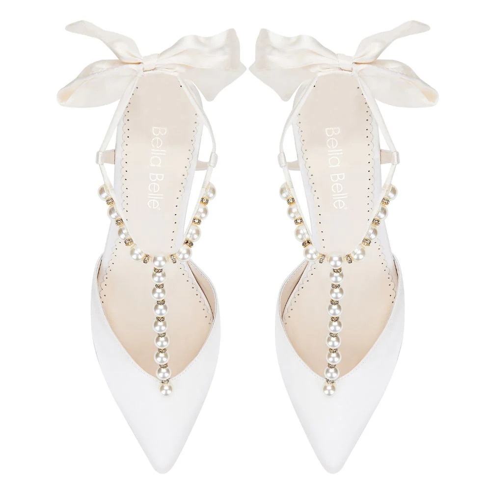 Bella Belle Lucia Bridal Pearl and Silk Wedding Shoes UNWORN - Size 37.5 / US 7